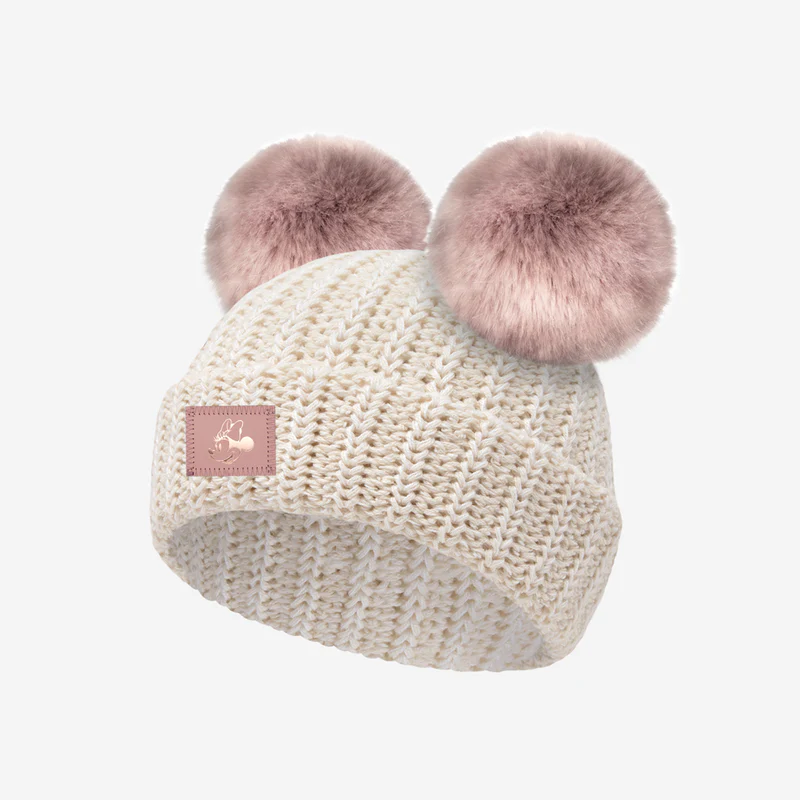 MINNIE MOUSE BABY WHITE SPECKLED DOUBLE POM BEANIE