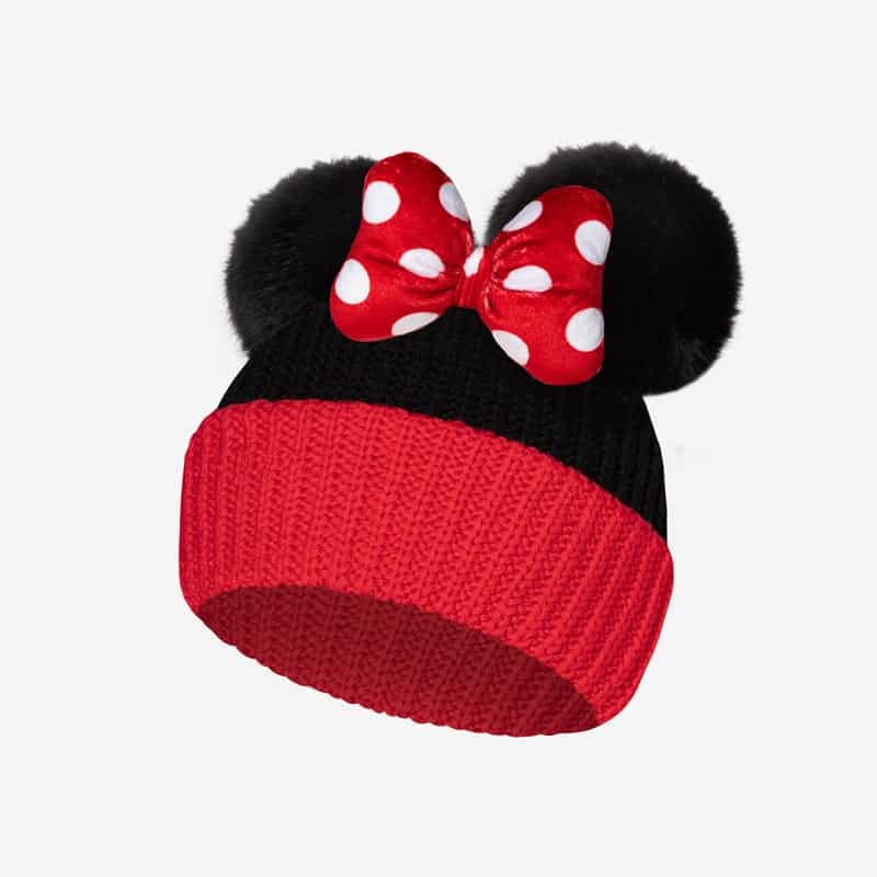MINNIE MOUSE RED AND BLACK BABY DOUBLE POM BEANIE