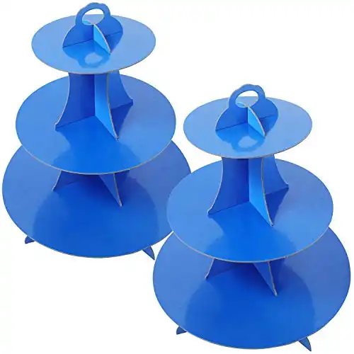 2 Set Navy Blue 3-Tier Round Cardboard Cupcake Stand for 24 Cupcakes