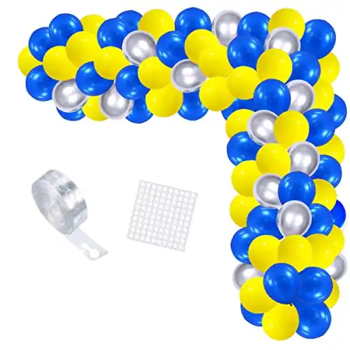 Blue Yellow Silver Balloon Garland Arch Kit
