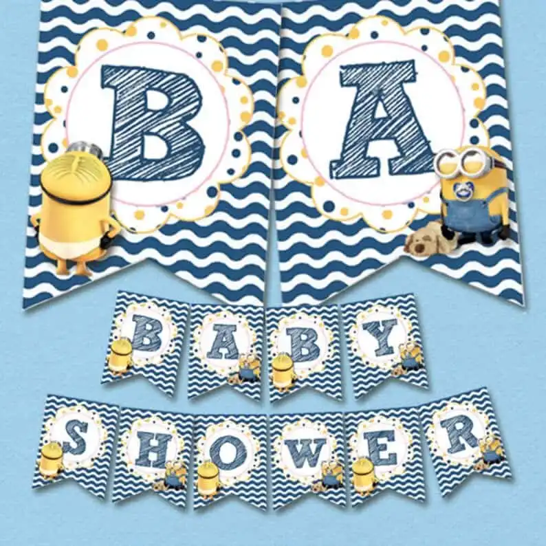 Digital Printable Blue Minion Baby Boy Shower Banner