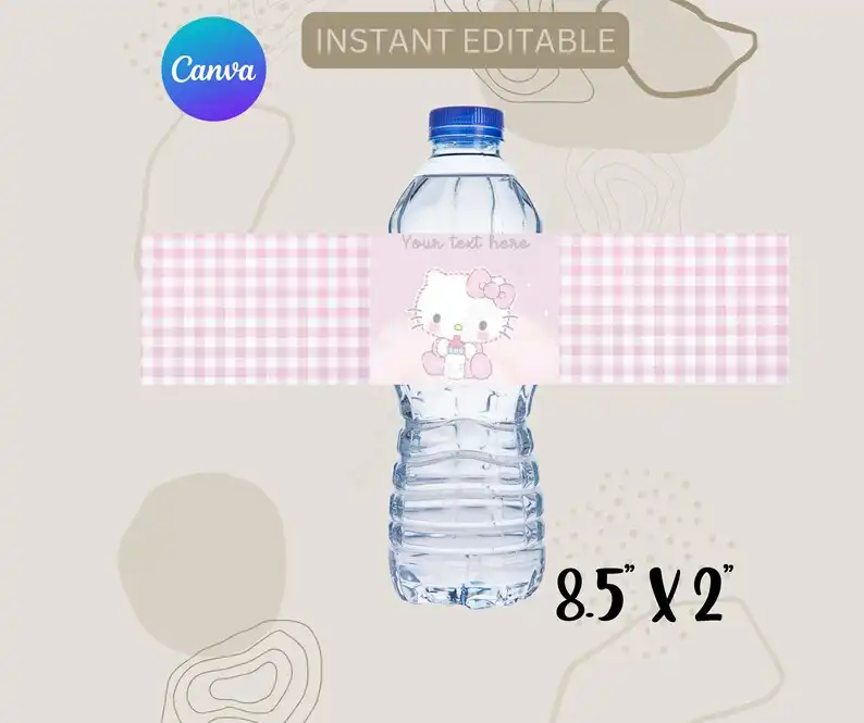 Editable Kitty Baby Shower Bottle Label