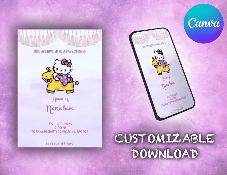 Hello Kitty Giraffe Invitation