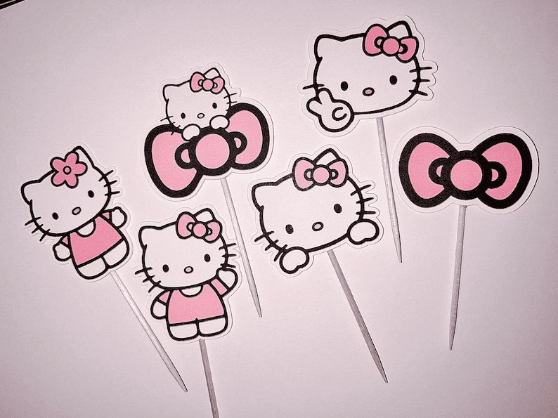 Kawaii Hello Kitty Pink Cupcake Toppers