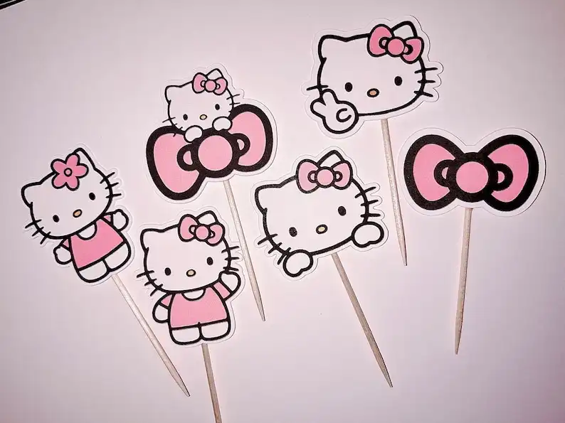 Kawaii Hello Kitty Pink Cupcake Toppers