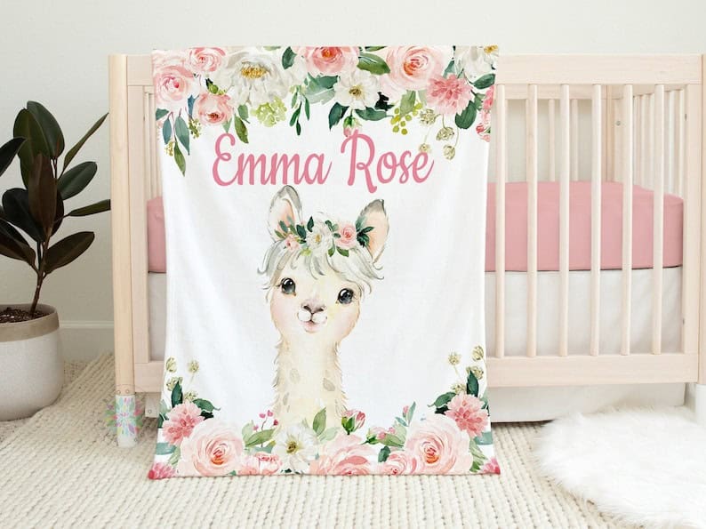 Llama Floral Baby Girl Blanket