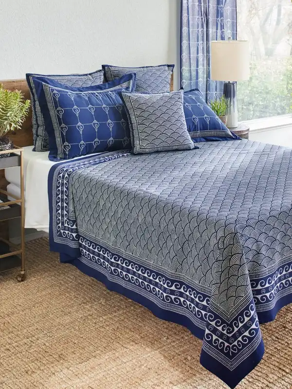 Rustic, Lightweight bedspread, Navy blue | Saffron Marigold