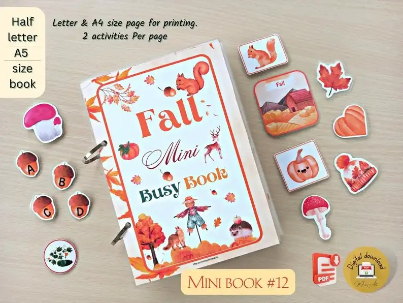 Fall Mini Busy Book for Kids PRINTABLE Autumn Activity Preschool Learning Quiet Book Toddler Busy Binder PDF - Etsy