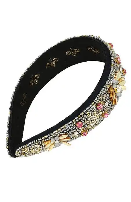 Reine Wide Headband, glass beads, crystals, metal | L. Erickson France Luxe