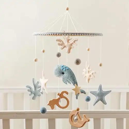 Crib Mobile for Baby Boys Girls Ocean Whale Nursery Mobile Gender Neutral Baby Mobile Handmade Ceiling Mobile Best Gifts for Christmas Birthday Baby Shower