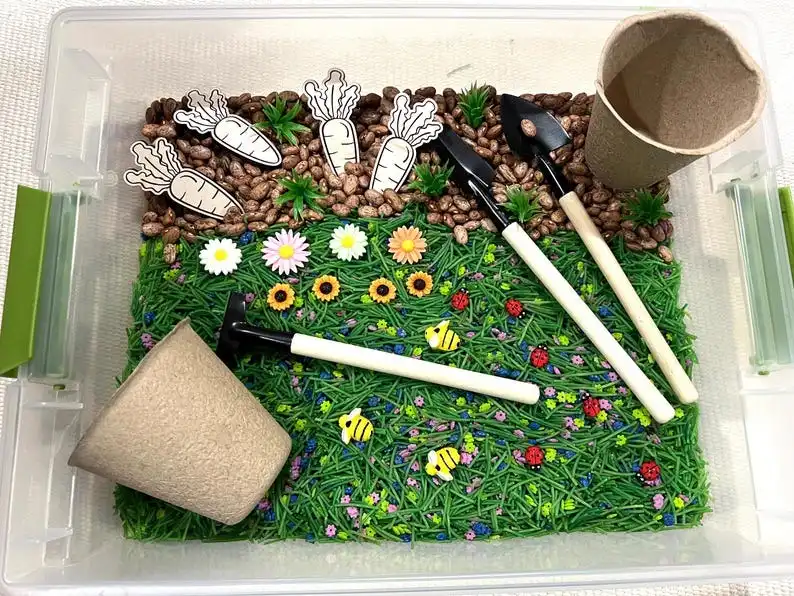 Garden Sensory Bin // Garden Small Parts Play // Planting Sensory Bin //interactive Play Kit for Kids // Spring Sensory Bin - Etsy