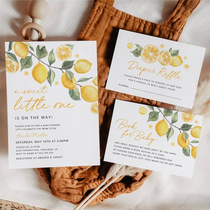 A Sweet Little One Lemon Baby Shower Invitation Set Template, Citrus Baby Shower Bundle, Printable Editable Yellow Blossom Invites, Download - Etsy