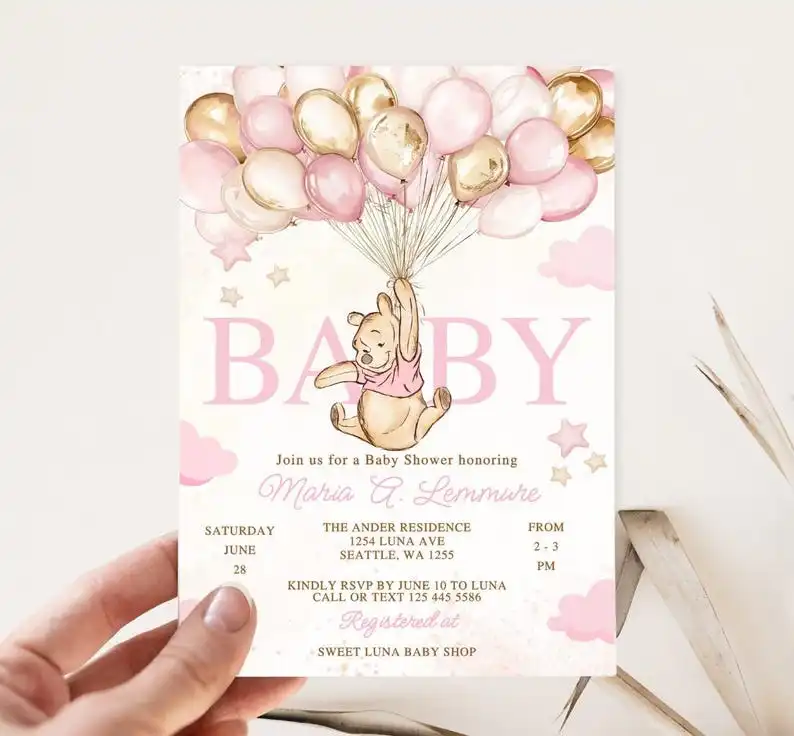 Winnie the Pooh Invitation Baby Girl