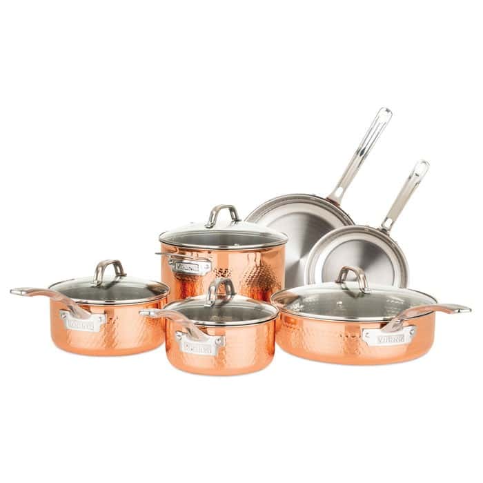 Viking 3-Ply Hammered Copper Clad 10-Piece Cookware Set with Glass Lid