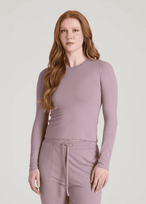 Lightweight Ribbed Cropped Lounge Shirt for Tall Women | American Tall